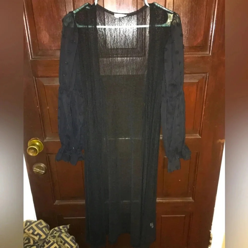Ember long sleeve SHEER cardigan cover up/ gown BLACK size M NWOT​​​